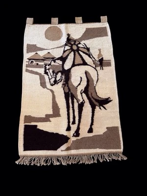 Colgante de pared tejido a mano Western Horse & Man vintage de lana de 2 lados Foto 1 de 4