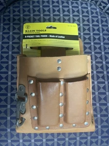KLEIN TOOLS 5164~8-POCKET TAN LEATHER TOOL POUCH~KNIFE SNAP~TAPE THONG - Picture 1 of 4