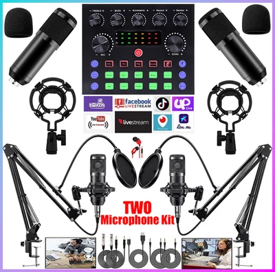 2 Studio Recording Kit Podcast Equipment Bundle Music Mixer 2 Microphones BM-800 - Image 1 of 4