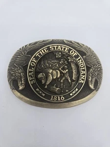Vtg 70’s Indiana 1816 State Seal Brass Belt Buckle Award Design Medals - Picture 1 of 9