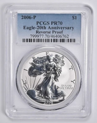 PR70 REVERSE PF 2006-P SILVER EAGLE 20th ANNIVERSARY PCGS Blue Label *0833 - Image 1 of 4