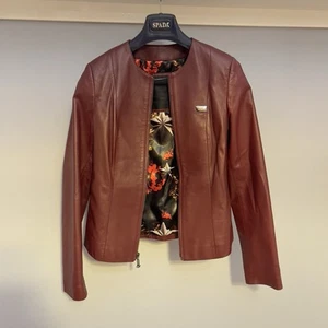 Philipp Plein Couture - Genuine Leather Jacket Women’s Burgundy Size S - Picture 1 of 16