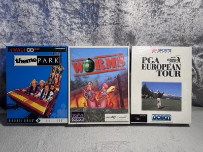 Commodore Amiga CD32 Worms Theme Park PGA Game Complete In Big Box PAL UK Tested - Image 1 of 4