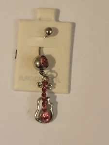 Pink Guitar Dangle Navel Belly Button Ring - Picture 1 of 2