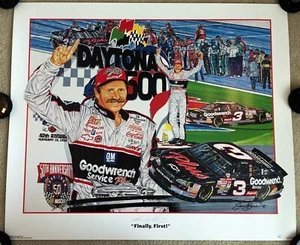 DALE EARNHARDT SR Autographed 27x32 Sam Bass Daytona 500 Lithograph, Poster, JSA - Picture 1 of 7