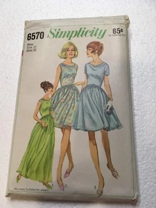 VTG Simplicity Long or Short Dress Pattern Cowl Neck Lined #6570 1966 UNCUT B32 - Picture 1 of 3