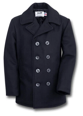 NEW SCHOTT 740N NYC WOOL PEA COAT DARK NAVY USA MADE [70304] - Image 1 of 4