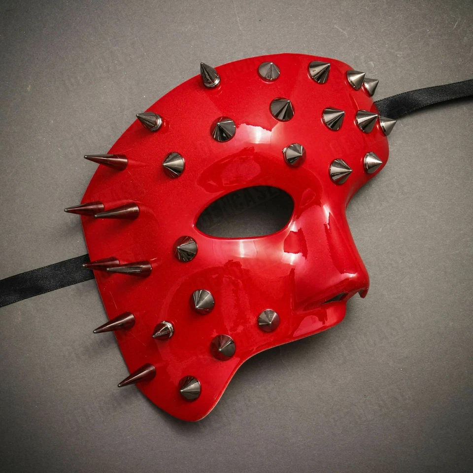Venetian Phantom of The Opera Steampunk Spike Red Halloween Costume Party Mask - Image 1 of 3
