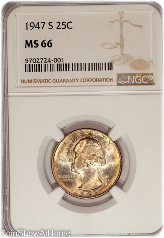 1947-S 25C NGC MS66 Toned Cover