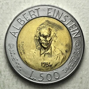 500 Bimetallic Lire Albert EINSTEIN 1985 San Marino - Picture 1 of 2