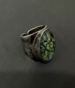 Silberner Damenring m. Cabochon Drachenatem Glasfassung: Größe 8,5 - Bild 1 von 7