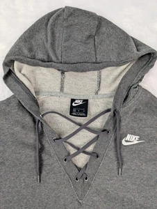 Nike Lace Up Hoodie Women's M Gray Pullover Casual Sweater Hooded - Picture 1 of 10