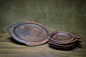 Juego de 5 vajilla de cerámica para sushi plato de pescado arcilla estilo japonés - Imagen 1 de 10