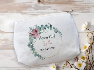 Personalisierter Braut Blumenmädchen Blumenkranz SCHMINKTASCHE, einzigartiges Hochzeitsgeschenk - Bild 1 von 2