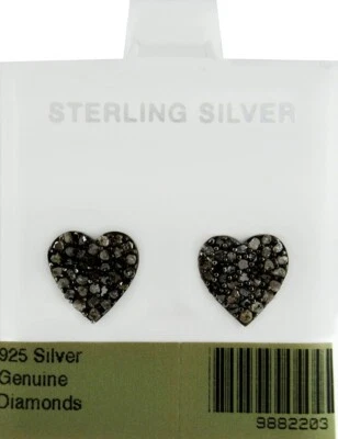 PENDIENTES DE CORAZÓN CON TACHUELAS DE DIAMANTE ORIGINALES 1,40 quilates plata .925 (acabado quemado) - nuevos con etiquetas Foto 1 de 4