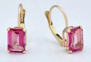 GENUINE 2.38 Ct PINK SAPPHIRE DANGLING EARRINGS 14K GOLD -Free Appraisal Service - Picture 1 of 7