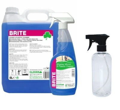 AUTO Car Van Glass & Window Cleaner 5 Litre Clover Brite / TRIGGER SPRAY BOTTLE