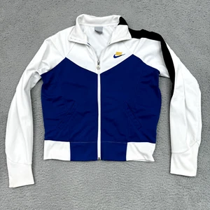 Nike Jacket Boy L Blue White Colorblok Logo Zip UP Pockets Active Sporty Casual - Picture 1 of 18