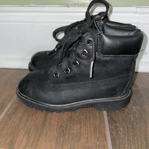 Kids TIMBERLAND Black Leather Boots Size 9.5 UNISEX - Picture 1 of 8