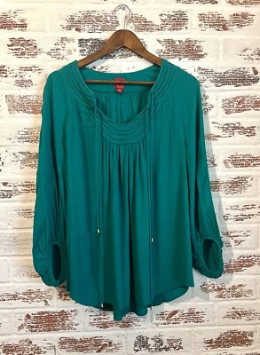 G.I.L.I. Blusa Estilo Campesino Fluido Verde Mangas Globo Vacaciones Talla 20W Foto 1 de 4