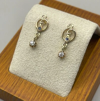 ENTZÜCKENDE ANTIKE OHRRINGE ROSEGOLD SAPHIR &BRILLANTEN 0,15ct  585/- WERT 598,- - Bild 1 von 4