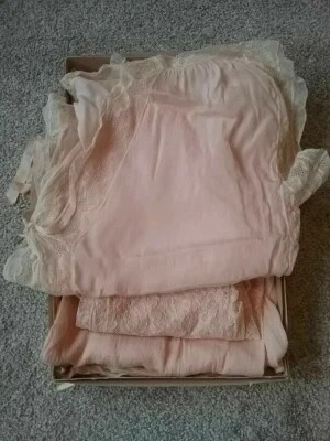 Silk Satin & Lace 3 Pc Pink Trousseau Peignoir Negligee Lingerie Set  c. 1930's  - Image 1 of 4
