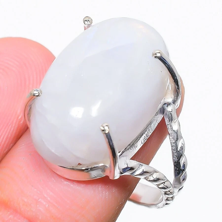Anillo de joyería de plata de ley 925 con piedras preciosas de luna naturales talla 6 (EE. UU.) Foto 1 de 1