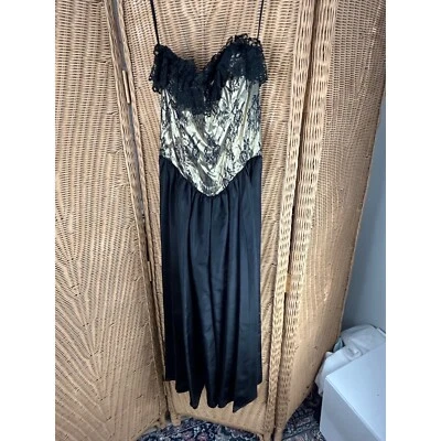 Vestido Loralee Vintage Talla 5/6 Negro Oro Encaje Madonna Festival Encaje Fiesta Baile Foto 1 de 4