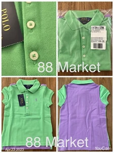 Polo Ralph Lauren Girls Polo Tee Shirt Top Color block Purple Green Size 4T New - Picture 1 of 10
