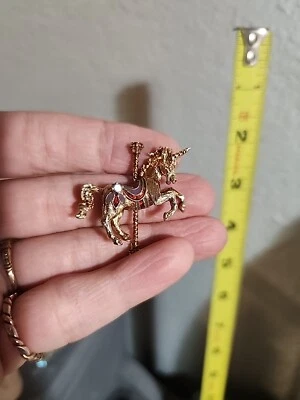 Prendedor carrusel unicornio Igor Carl Faberge esmalte diamante oro 14k vintage años 70 Foto 1 de 4