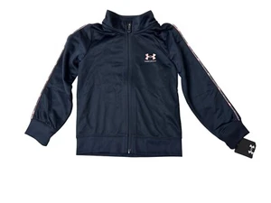 Under Armour Girls Full-Zip Track Jacket Black & Pink Size 5-New - Picture 1 of 6
