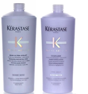 Kerastase Blond Absolu 1L Bain Ultra-Violet Shampoo+Cicaflash Conditioner 1Lt - Picture 1 of 1