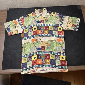 Vintage Silk Shirt Disco All Over Art Tropical Golf Abstract Bold Colorful 1970s - Picture 1 of 9