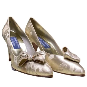 Stuart Weitzman for Mr.Seymour Gold Bow & Gem Women’s Vintage Heels Size 10AA - Picture 1 of 24