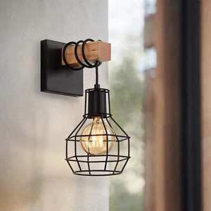 Retro Industrial Style Wood Sconce Wall Lamp Light Fixture Vintage Wall Light UK - Picture 1 of 8