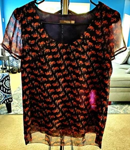 Charlotte Russe women's fox print short sleeve lined loose fitting blouse size S - Picture 1 of 4