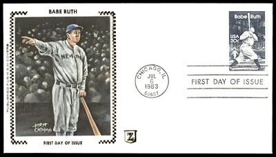 1983 NY Yankees Babe Ruth First Day Cover H&M Covers Zaso Silk Cachet - Image 1 of 2