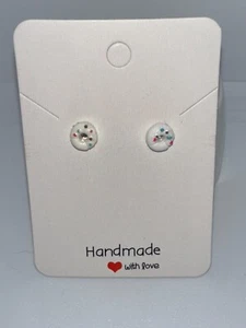 Handmade Earrings - Stainless Steel - Stud - White Donut with Sprinkles - Picture 1 of 2