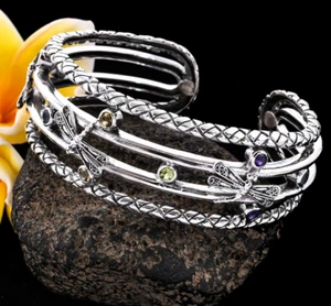 Dragonfly bracelet gemstone Bali cuff 53gr sterling silver unique gift mom - Picture 1 of 7