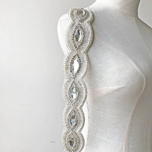 Rhinestone Wedding Belt Ribbon Pearls Diamante Bridal Dress Chain Costume Motif - Picture 1 of 6