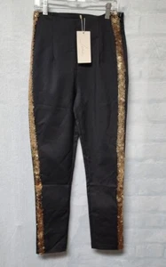 NWT $100 Jenn Womens Straight Leg High Waisted Gold Sequin Side Pants Slacks S - Picture 1 of 10