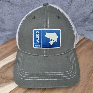 Costa Del Mar Hat Cap Snap Back Gray Moss Bass Patch Trucker Hat Mesh Fishing - Picture 1 of 9