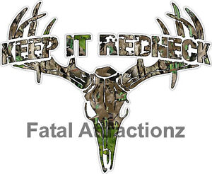 Camo Keep It Redneck  Deer Skull S4 Vinyl Sticker Decal buck hunting