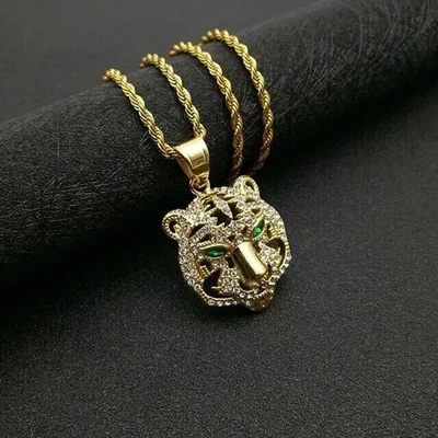 2.10 克拉圆形切割真莫桑石男式老虎吊坠 14k 镀黄金 — 第 1/4 张图片