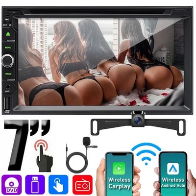 7" Double Din Car Stereo AM FM Radio CD DVD Player Bluetooth with Backup Camera - Image 1 of 4