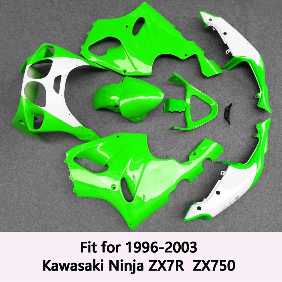 Green Fairing Bodywork Kit Panel Set Fit for 1996-2003 Kawasaki Ninja ZX7R ZX750 Foto 1 de 2