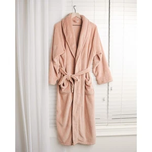 Bata de baño larga de felpa Pottery Barn para mujer grande rubor rosa acogedora bolsillos spa - Imagen 1 de 7