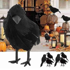 6PCS Halloween Crow Prop Realistic Raven Feathered Spooky Party Home Store Decor - Picture 1 of 9