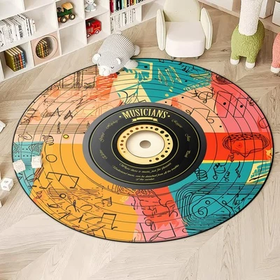 Music CD Disc Shape Area Rug, Multicolor, 5'3" x 5'3" (Round), Tufted, Polyes... - Image 1 of 4