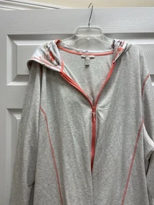 Isaac Mizrahi Hoodie Womens 4X Gray Coral Floral Inset Zip Hoodie NWOT Bust 68 - Picture 1 of 9